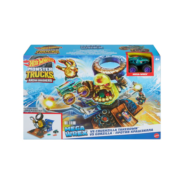 Hot Wheels Monster Trucks ARENA SMASHERS MEGA-WREX VS CRUSHZILLA TAKEDOWN Playset