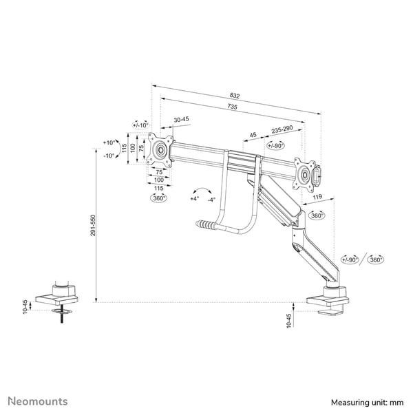 Neomounts DS75-450BL2 fäste och ställ till bildskärm 81,3 cm (32") Bord Svart