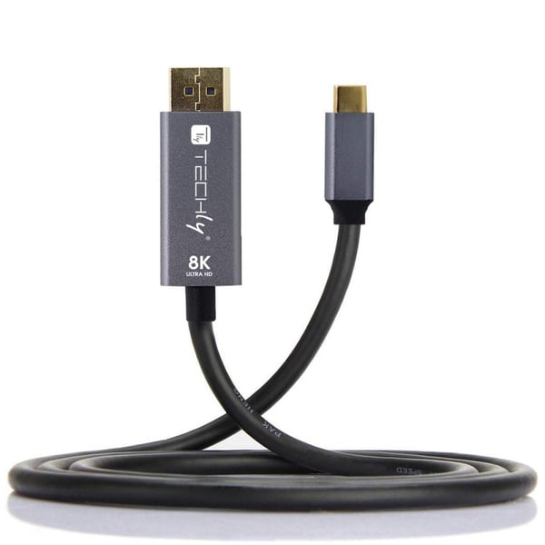 Techly ICOC USBC-DP8-18 videokaapeli-adapteri 1,8 m USB Type-C DisplayPort Musta, Hopea