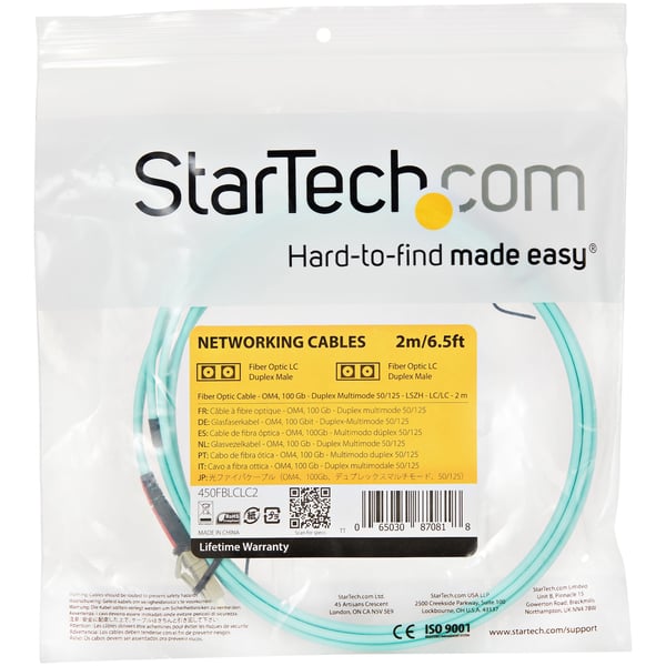 StarTech.com Aqua OM4 Duplex fiberoptisk kabel i multiläge - 100 Gb - 50/125 - LSZH - LC/LC - 2 m
