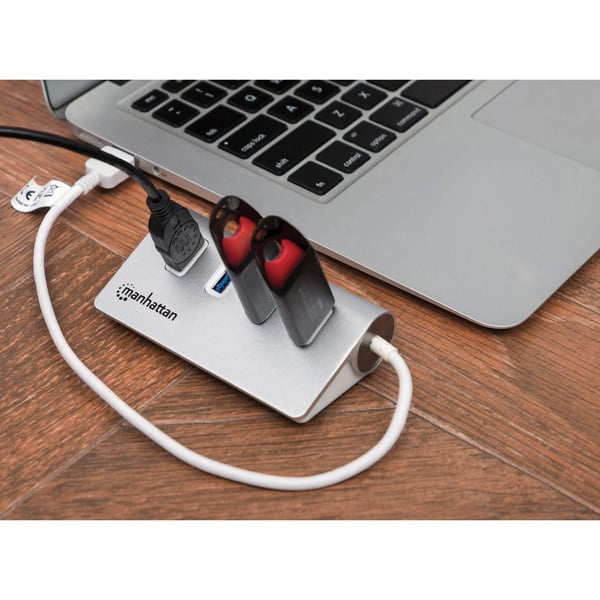 Manhattan 163767 gränssnittshubbar USB 3.2 Gen 1 (3.1 Gen 1) Type-A 5000 Mbit/s Aluminium, Vit