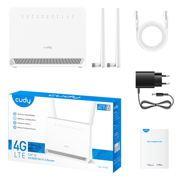 Cudy LT15E trådlös router Gigabit Ethernet Dual-band (2,4 GHz / 5 GHz) 4G Vit