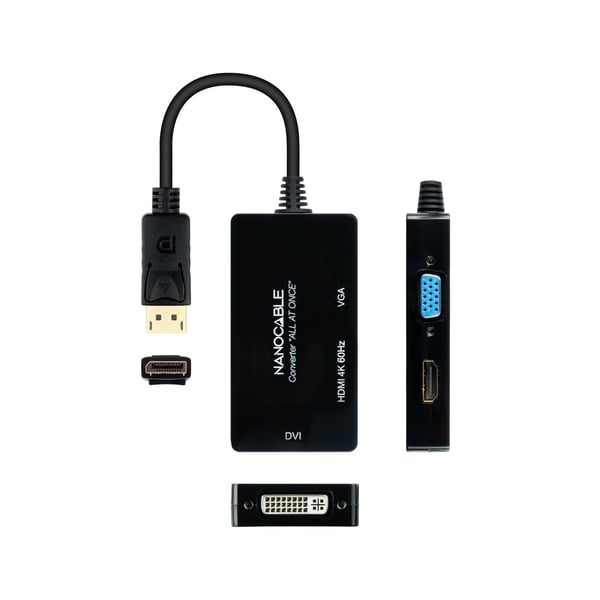 Nanocable 10.16.3301-ALL videokabel adapter 0,2 m DisplayPort DVI-D + VGA (D-Sub) + HDMI Sort