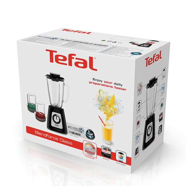 Tefal BlendForce II BL4388 tehosekoitin 1,25 L Pöydällä pidettävä tehosekoitin 800 W Musta, Harjattu teräs