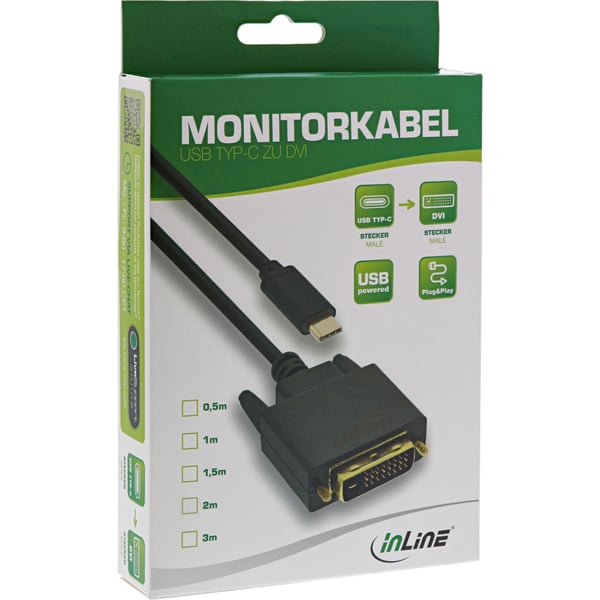 InLine 64132 videokabeladapter 2 m USB Type-C DVI-D Svart