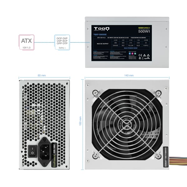 TooQ TQEP-500SSE strömförsörjningsenheter 500 W 24-pin ATX ATX Silver