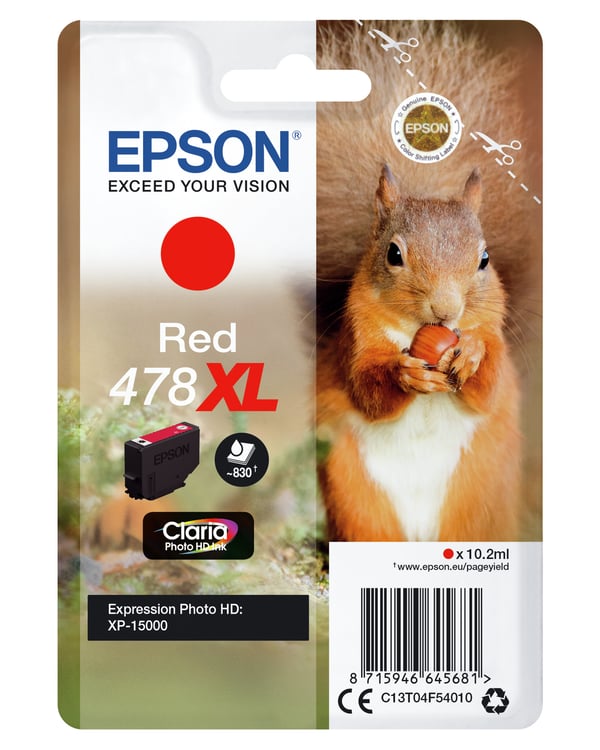 Epson Squirrel 478XL Orava Claria Photo HD, yksittäispakkaus, punainen muste Epson Squirrel 478XL Orava Claria Photo HD, yksittäispakkaus, punainen muste
