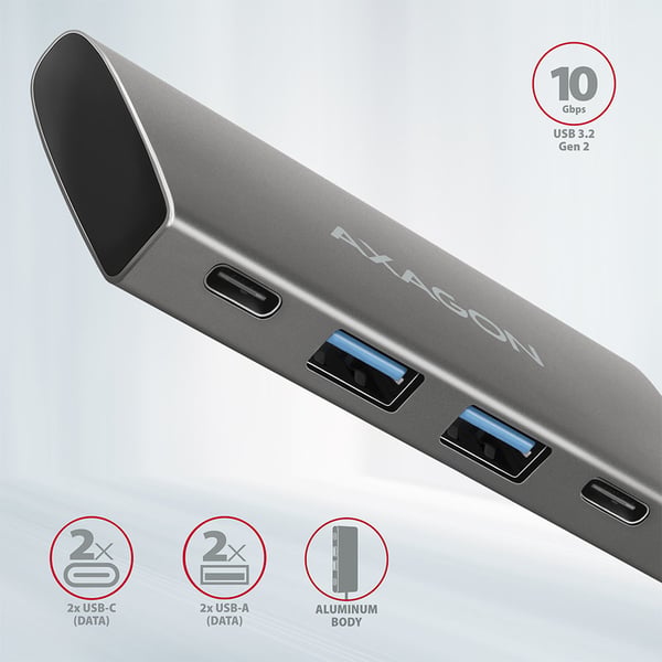 Axagon HMC-4G2 gränssnittshubbar USB 3.2 Gen 2 (3.1 Gen 2) Type-C 10000 Mbit/s Grå