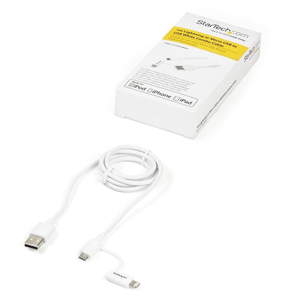 StarTech.com LTUB1MWH USB-kabel USB 2.0 1 m USB A Micro-USB B Hvid