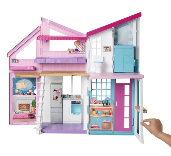 Barbie Malibu House-dockhus med 2 våningar som kan göras om, samt mer än 25 delar