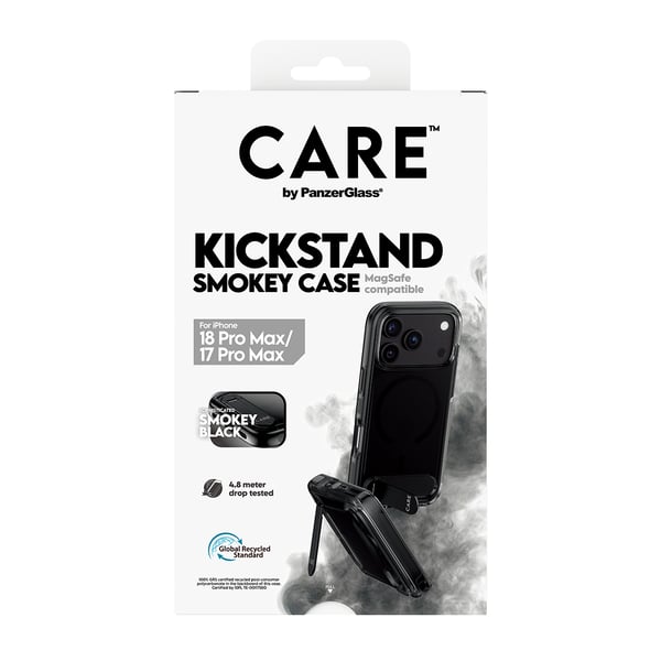 PanzerGlass CARE™ by ® Kickstand Case Smokey m. Sort MagSafe iPhone 18 Pro Max | 17 Pro Max