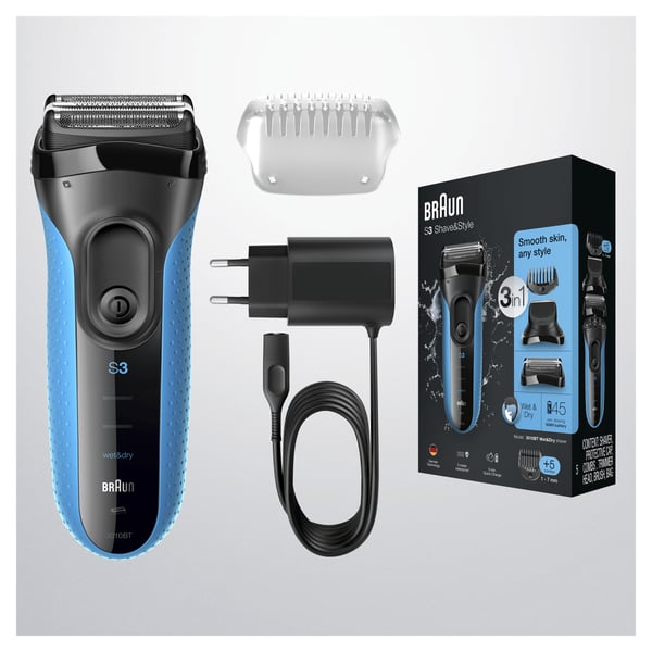 Braun Series 3 Shave&Style 3010BT Folierakapparat Trimmer Svart, Blå
