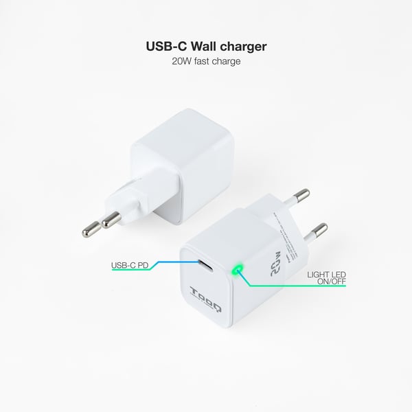 TooQ TQWC-PD20WT oplader til mobil enhed Universel Hvid Vekselstrøm Hurtig opladning Indendørs