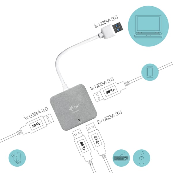 i-tec Metal U3HUBMETAL402 interface hub 5000 Mbit/s Sølv