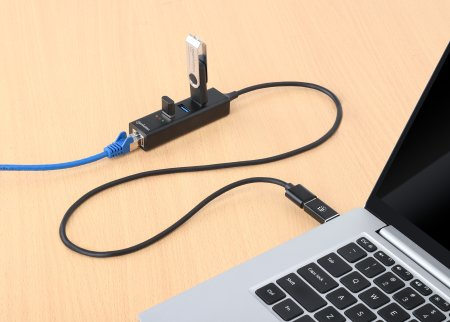 Manhattan 3-Port USB 3.0 Typ-C Typ-A Kombinationshubb med Gigabit-nätverksadapter 5 Gbit/s