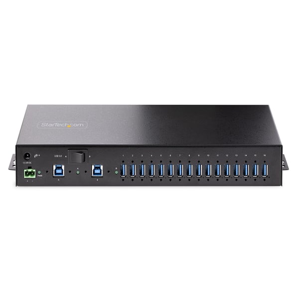 StarTech.com 16-Port Industriell USB 3.0 Hub 5Gbps, Metall, DIN/Yt-/Rackmonterbar, ESD-skydd