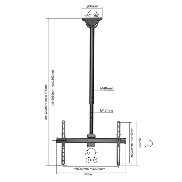 Manhattan 462204 tv-beslag 177,8 cm (70") Sort