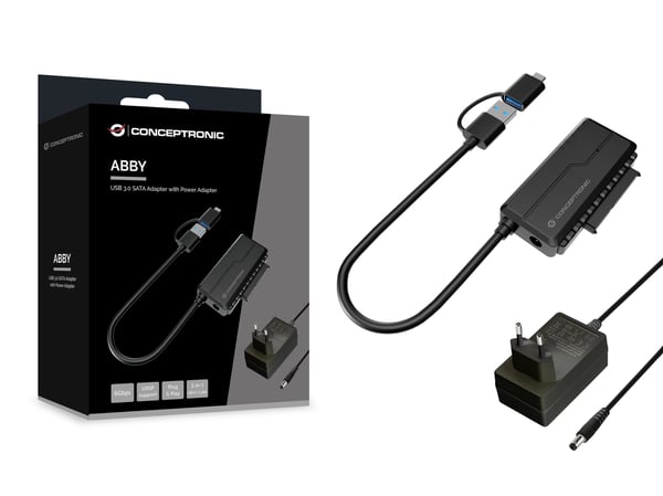 Conceptronic ABBY21B kaapelin sukupuolenvaihtaja USB Type-A SATA 22-pin Musta