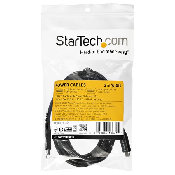 StarTech.com USB2C5C2M USB-kabel USB 2.0 2 m USB C 0,48 Gbit/sek. 100 W Sort