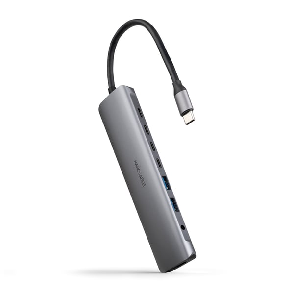 Nanocable 10.16.4608 kannettavien tietokoneiden telakka ja porttitoistin Langallinen USB 3.2 Gen 1 (3.1 Gen 1) Type-C Harmaa