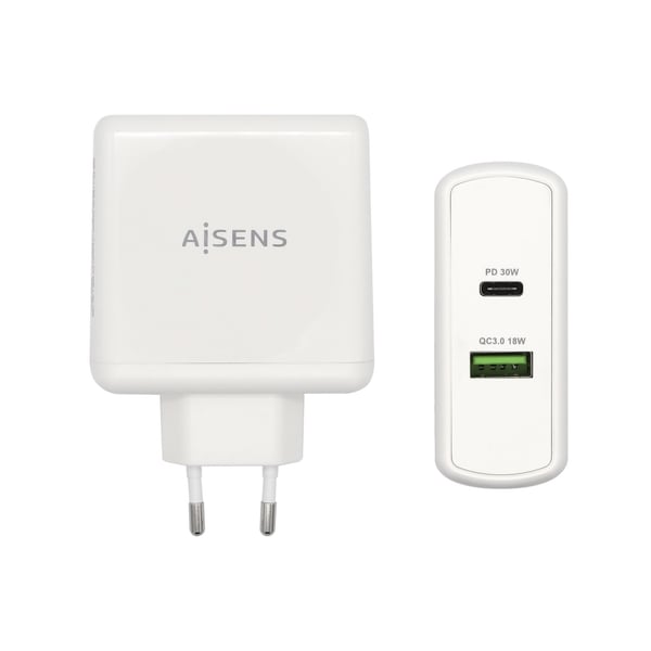 AISENS ASCH-2PD30QC-W mobilladdare GPS, Spelkontroller, MP3, MP4, Mobiltelefon, Bärbar dator, Smartphone, Surfplatta Vit AC Snabb laddning inomhus AISENS ASCH-2PD30QC-W mobilladdare GPS, Spelkontroller, MP3, MP4, Mobiltelefon, Bärbar dator, Smartphone, Surfplatta Vit AC Snabb laddning inomhus
