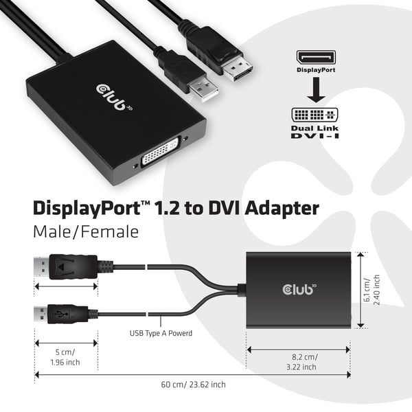 CLUB3D cac-1010 Displayport/usb DVI-I Daul link Sort, Hvid