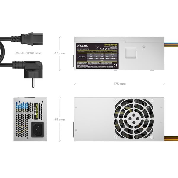 AISENS ASPC-500TFX-PSE strömförsörjningsenheter 500 W 20+4 pin ATX TFX Silver