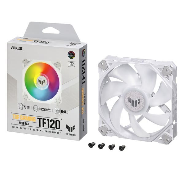 ASUS TUF GAMING TF120 ARGB WHITE EDITION Datorväska Luftkylare 12 cm Vit 1 styck