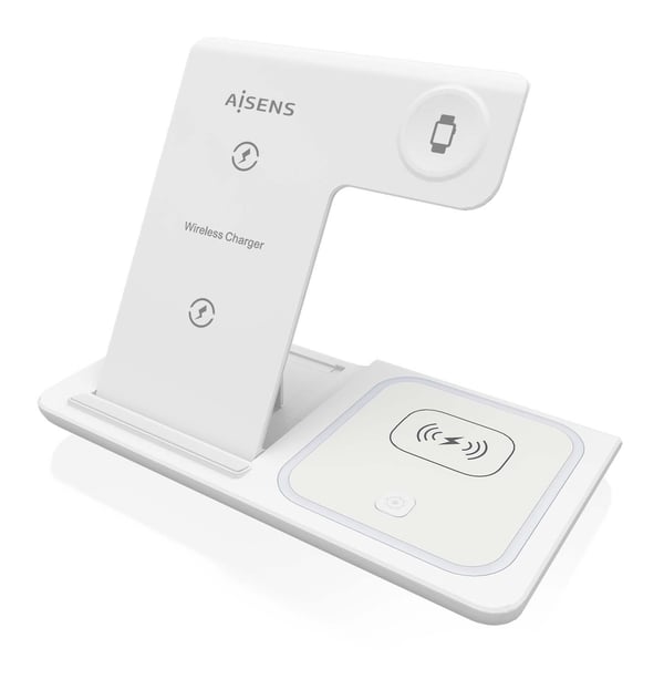 AISENS ASCH-15W3WC044-W oplader til mobil enhed Headset, Mobiltelefon, Smartphone, SmartWatch Hvid USB Trådløs opladning Hurtig opladning Indendørs