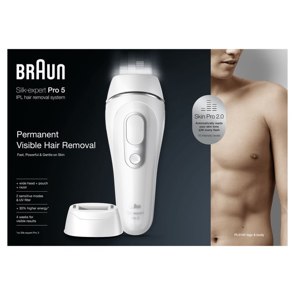 Braun Silk-expert Pro Silk·expert Pro 5 PL5145 Intenst pulserende lys (IPL) Sølv, Hvid