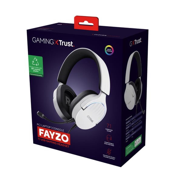 Trust GXT 490 FAYZO Kuulokkeet Langallinen Pääpanta moottoripyörä USB A-tyyppi Musta, Valkoinen