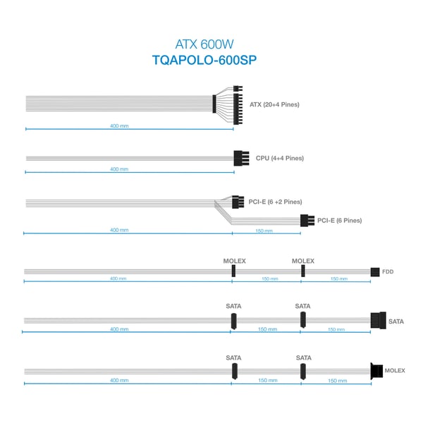 TooQ TQAPOLO-600SP strömförsörjningsenheter 600 W 20+4 pin ATX ATX Svart