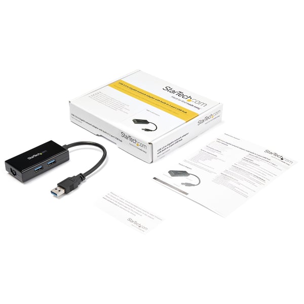 StarTech.com USB 3.0 till Gigabit Nätverksadapter med 2-Port USB Hub - Inbyggt drivrutinsstöd