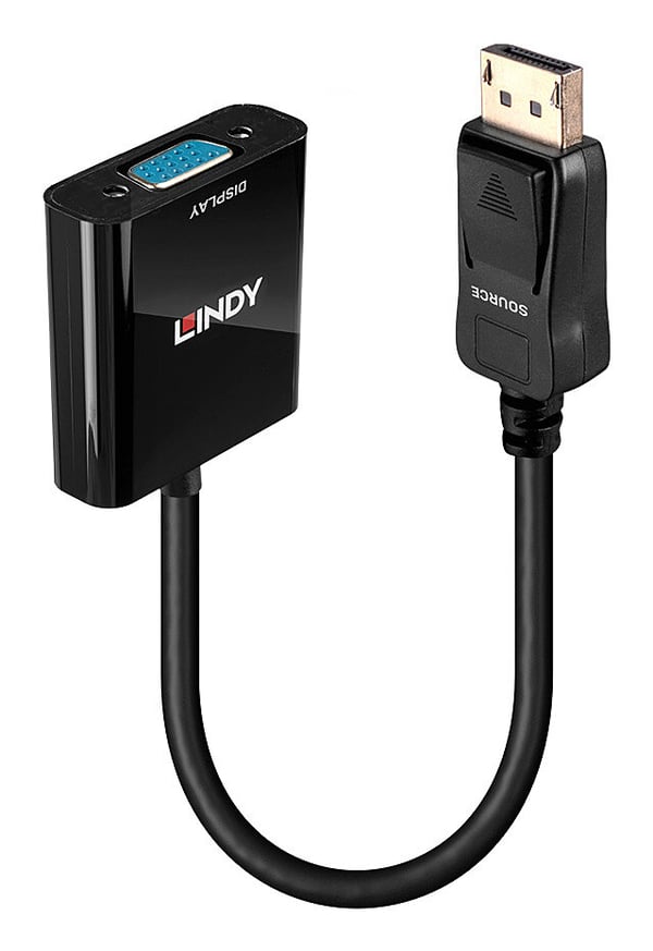 Lindy 41006 videokaapeli-adapteri 0,15 m VGA (D-Sub) DisplayPort Musta