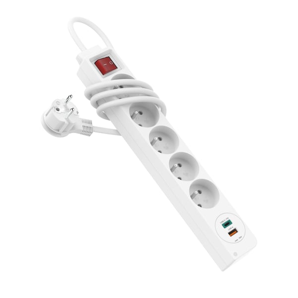 HAMA 5 pistorasiaa + 2X USB C/A, 1,4m