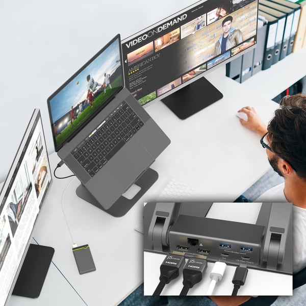 j5create JTS427-N Justerbart stativ med to 4K dockingstationer