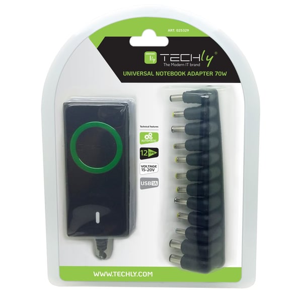 Techly IPW-NTS70WTY strømadapter og vekselret Universel 70 W Sort