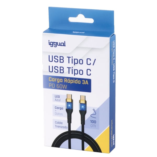iggual IGG320426 USB-kaapeli USB 2.0 1 m USB C 60 W Musta