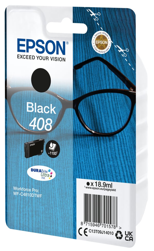 Epson 408 Lukulasit DURABrite Ultra, yksittäispakkaus, musta muste