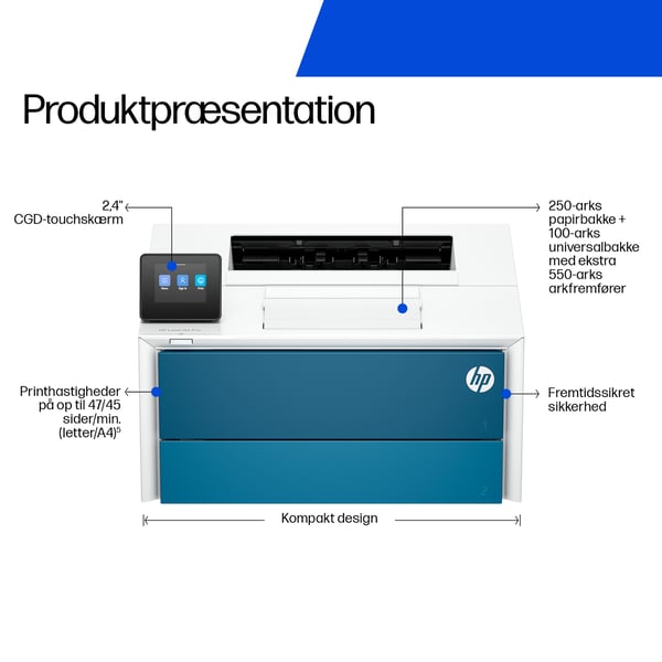 HP LaserJet Pro 4007dn Sort og hvid Printer, Kun ethernet