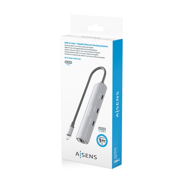 AISENS ASUC-4P041-GR kannettavien tietokoneiden telakka ja porttitoistin Langallinen USB 3.2 Gen 1 (3.1 Gen 1) Type-C Harmaa