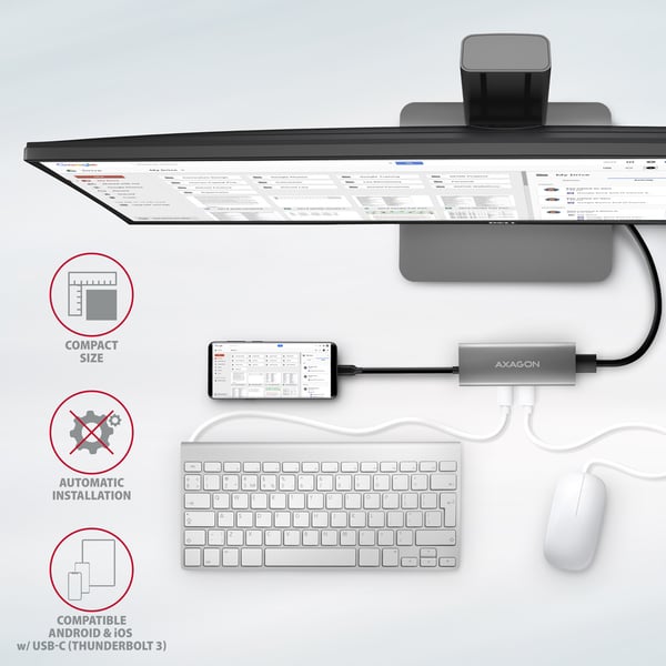 Axagon HMC-5G21 kannettavien tietokoneiden telakka ja porttitoistin Langallinen USB 3.2 Gen 2 (3.1 Gen 2) Type-C Harmaa
