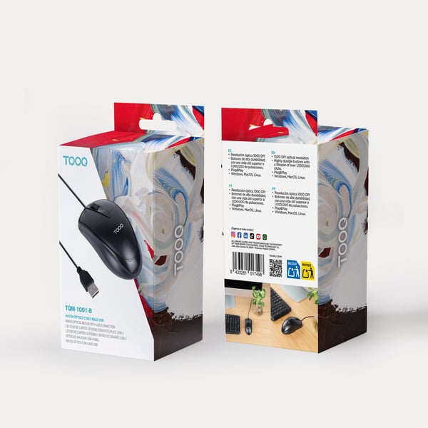 TooQ TQM-1001-B mus Universel Ambidextrous USB Type-A Optisk 1000 dpi