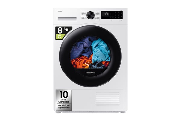 Samsung Asciugatrice Crystal EcoDry 8 kg Cl. C tørretumbler Fritstående Front-læsning Hvid