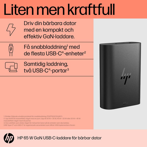 HP 65 W GaN USB-C-laddare för bärbar dator