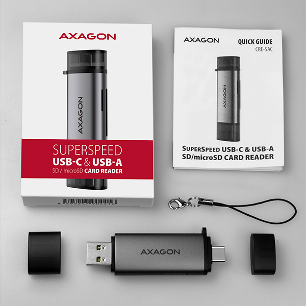 Axagon CRE-SAC kortinlukija USB 3.0 Type-A/Type-C Harmaa