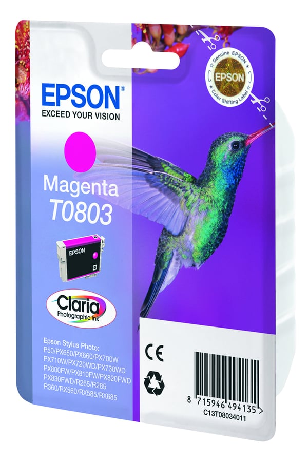 Epson Hummingbird Yksittäispakkaus, magenta T0803 Claria Photographic -muste