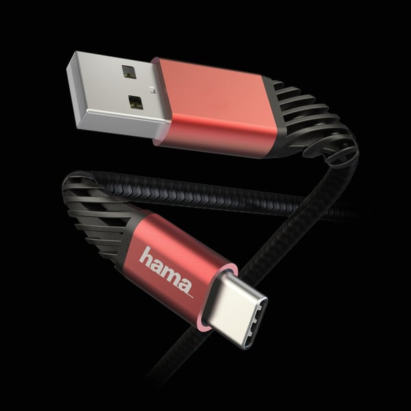 Hama Extreme USB-kabel USB 2.0 1,5 m USB A USB C 0,48 Gbit/sek. Sort, Rød