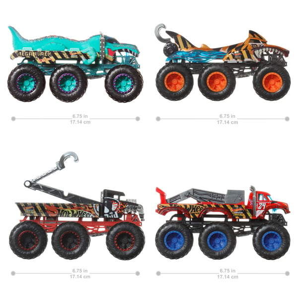 Hot Wheels Monster Trucks Big Rigs, metalstøbt legetøjslastbil i størrelsesforholdet 1:64 med 6 hjul (design kan variere)