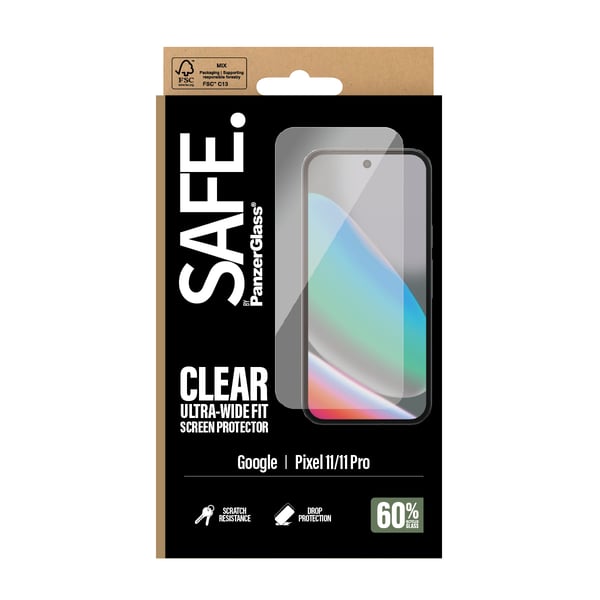 PanzerGlass SAFE. by ® Screen Protector Google Pixel 11 | 11 Pro | Ultra-Wide Fit Genomskinligt skärmskydd 1 styck